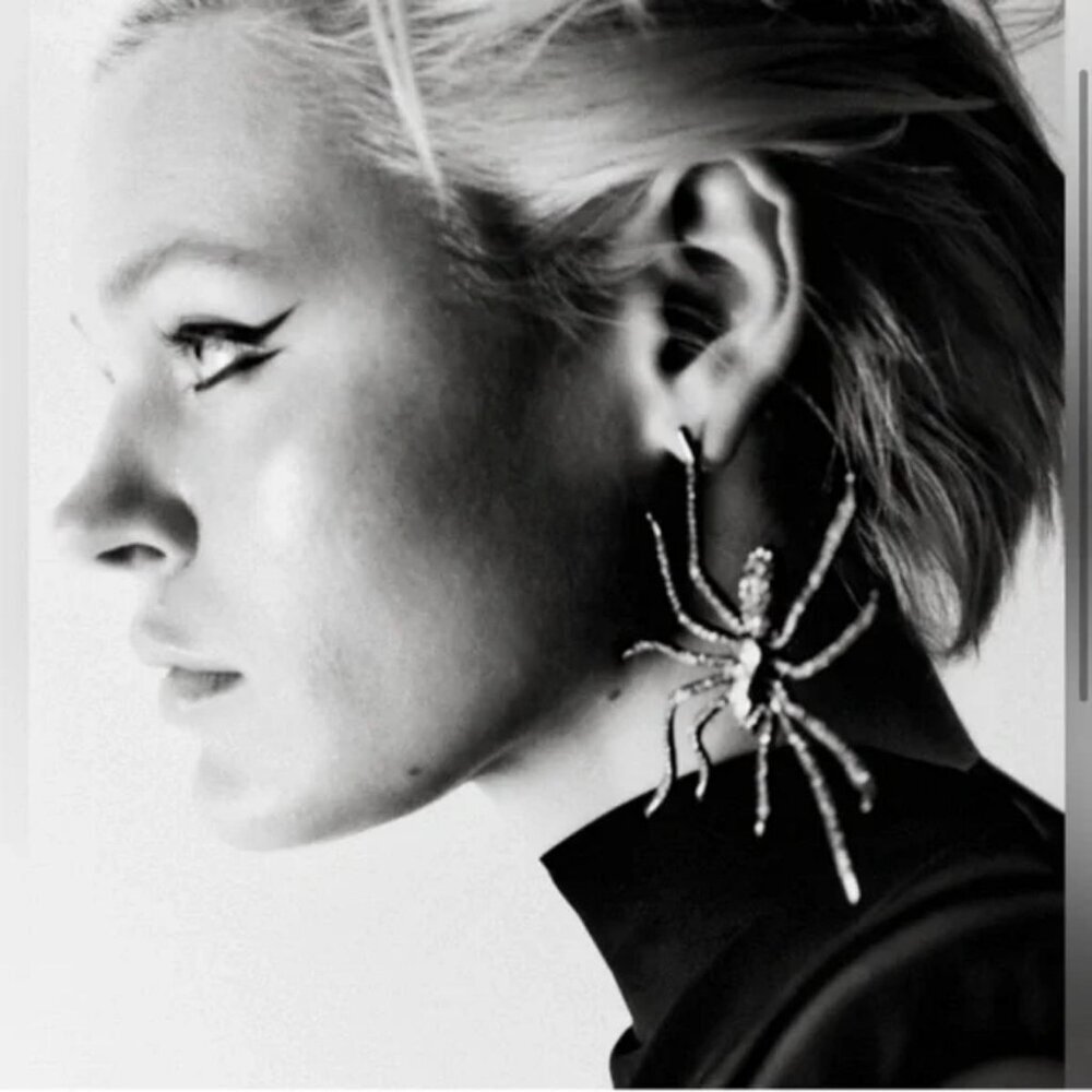 ZARA Rhinestone Crystal Oversized Spider Statement Earrings NEW with Tags